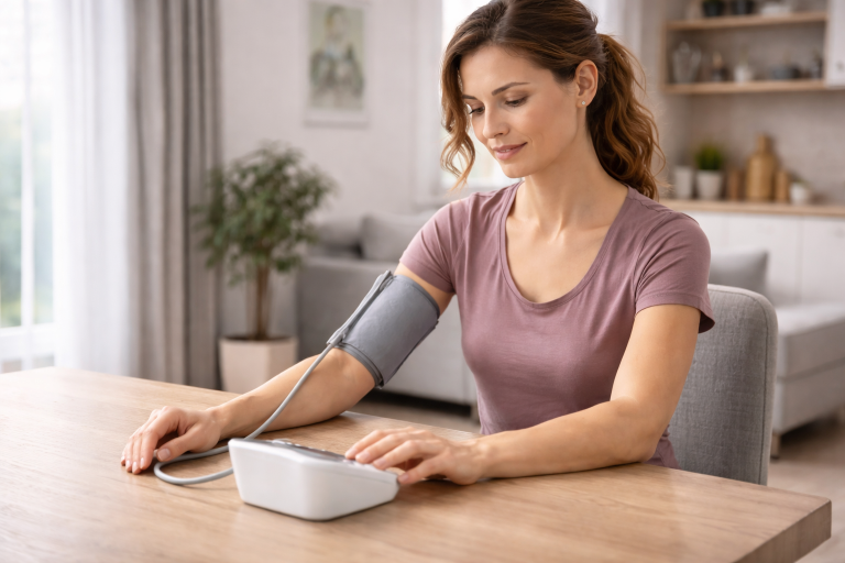 Domowy pomiar ciśnienia z mankietem na ramieniu