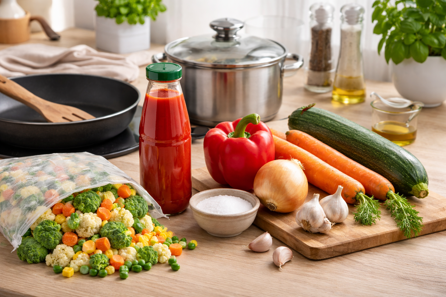 Minimalistyczny zestaw warzyw + patelnia (zero sałaty)