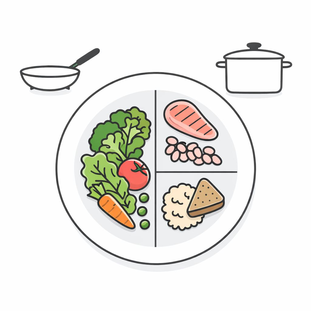 Proporcje na talerzu bez sałaty (warzywa gotowane)