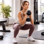 Początkująca osoba trenująca z hantlami na siłowni