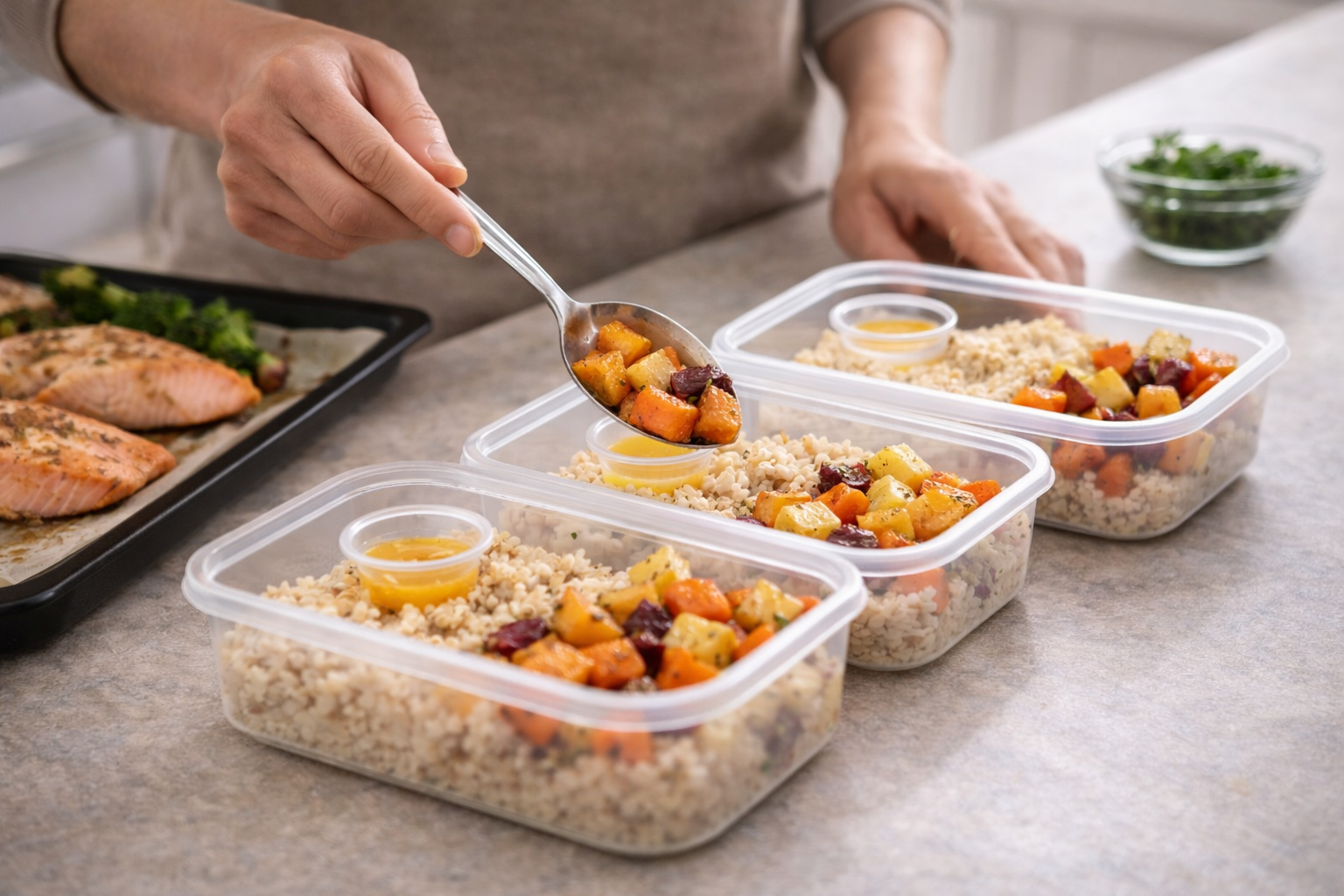 Porcjowanie posiłków do pojemników