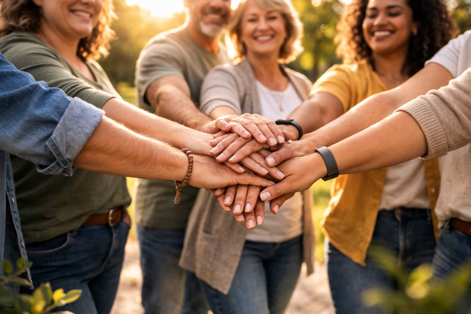 Dłonie osób ułożone razem jako symbol wsparcia w leczeniu otyłości