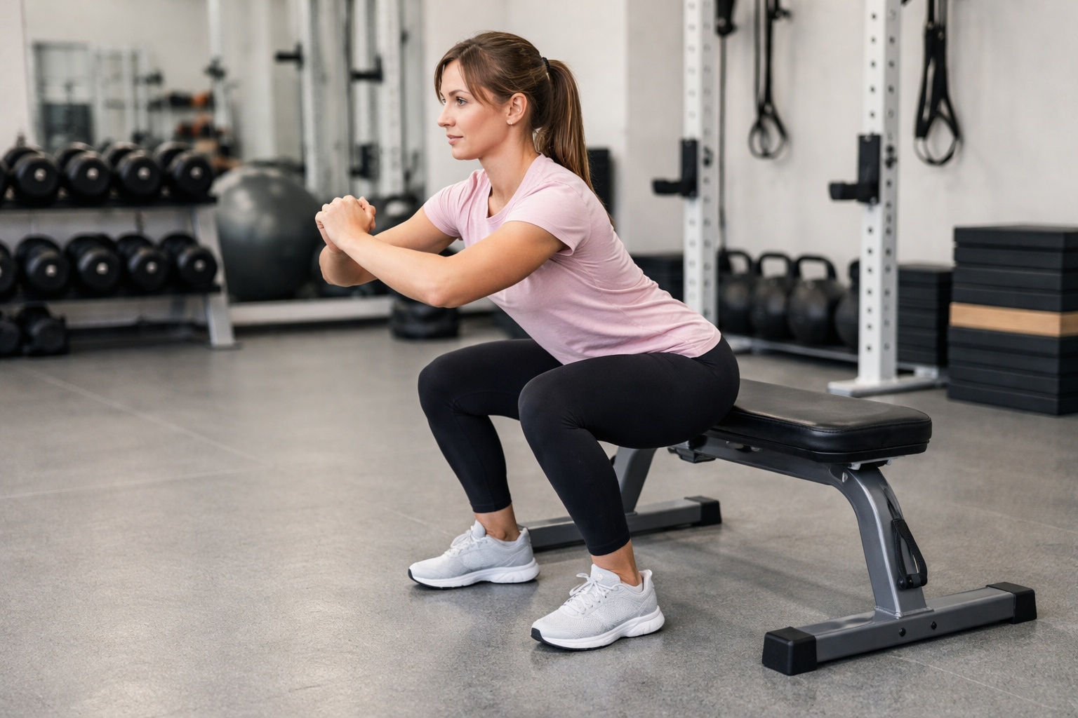 przysiad do ławki jako nauka techniki