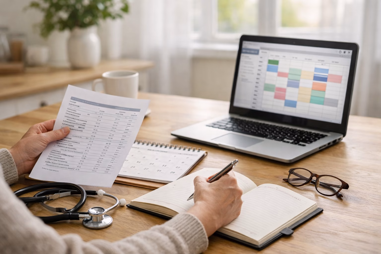 Dorosła osoba planuje badania profilaktyczne w kalendarzu