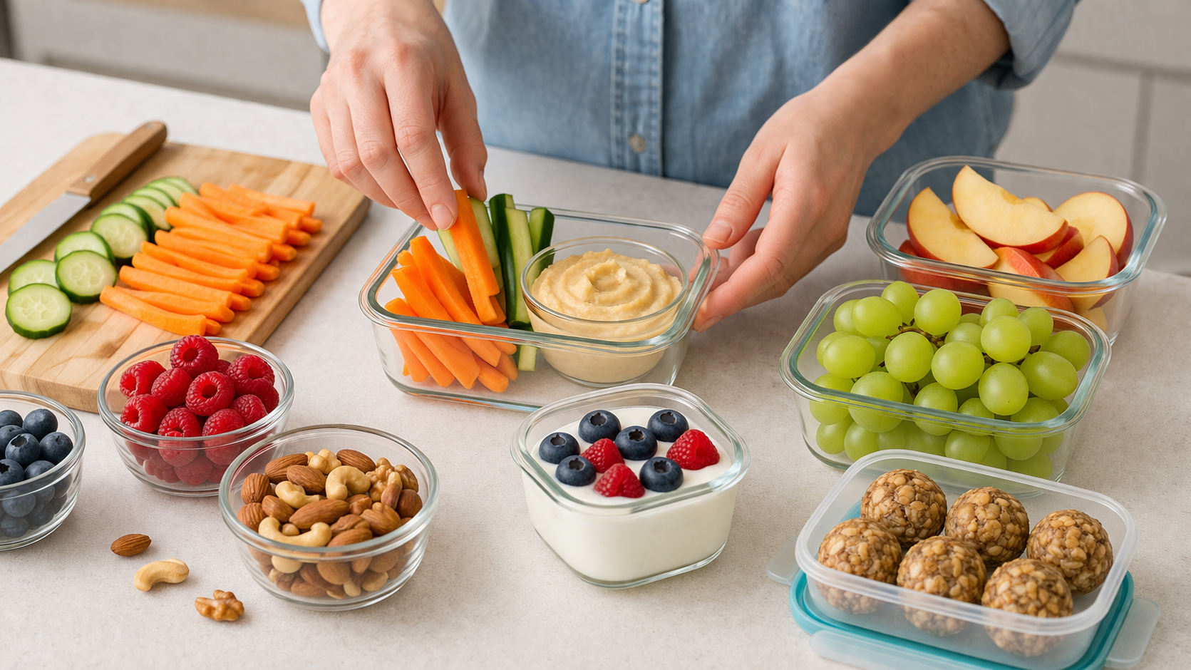 przygotowanie prostych przekąsek do pracy w pojemnikach