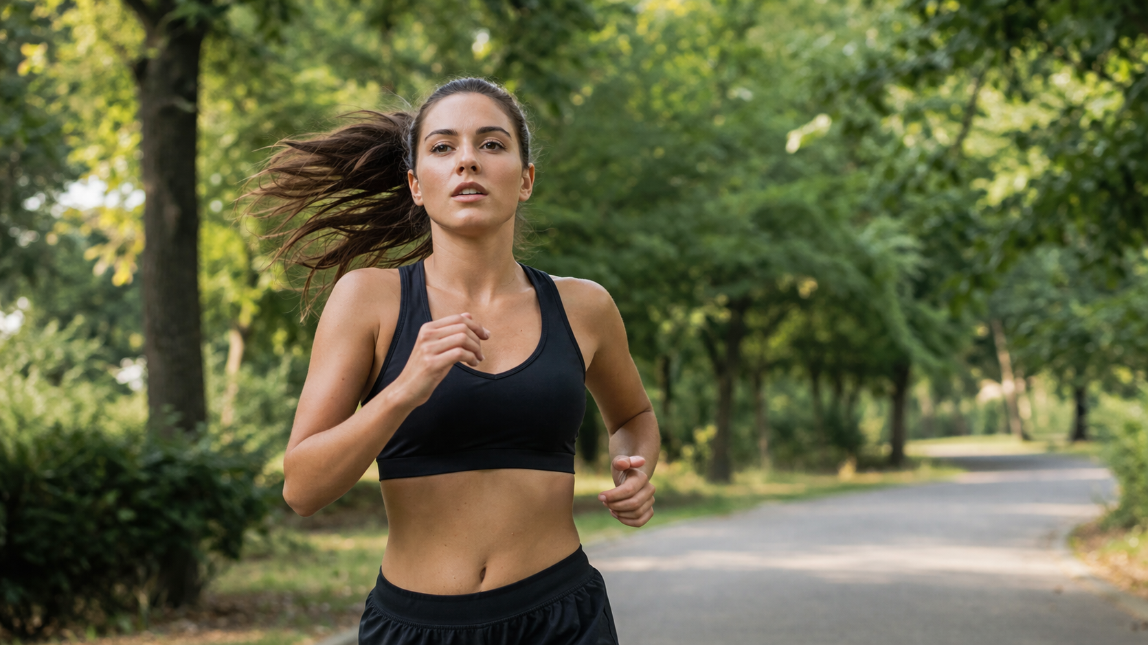 Osoba biegnie i kontroluje wysiłek po oddechu