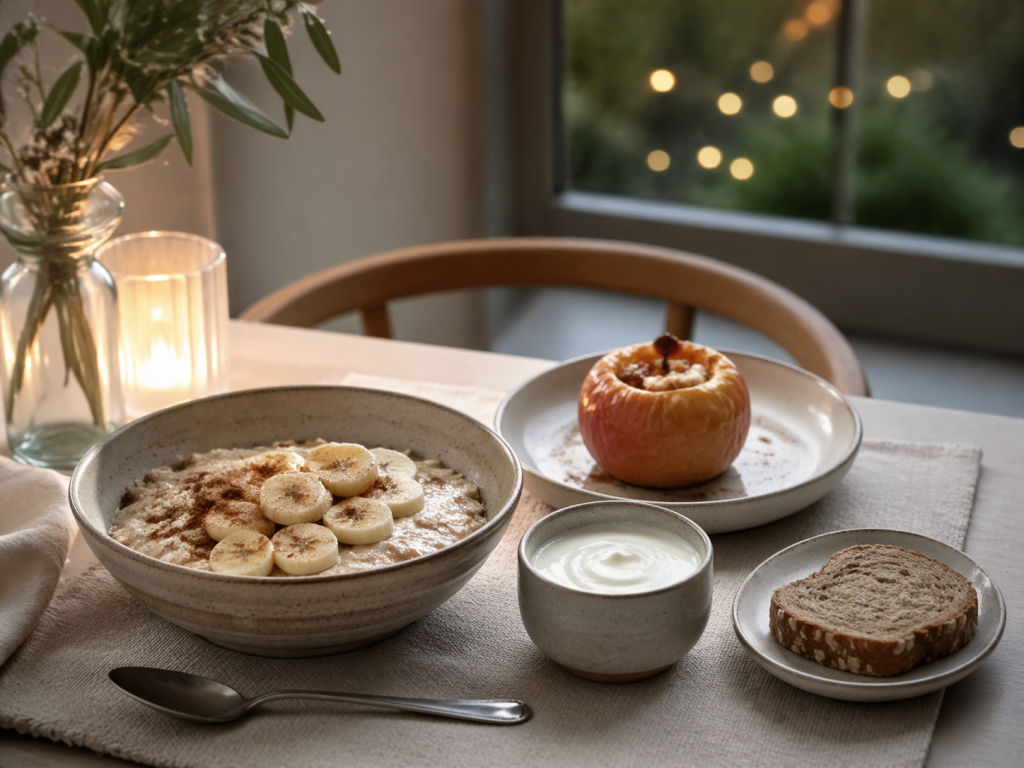 Prosta lekka kolacja w spokojnym wieczornym otoczeniu