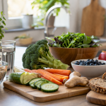 Produkty bogate w błonnik na kuchennym blacie