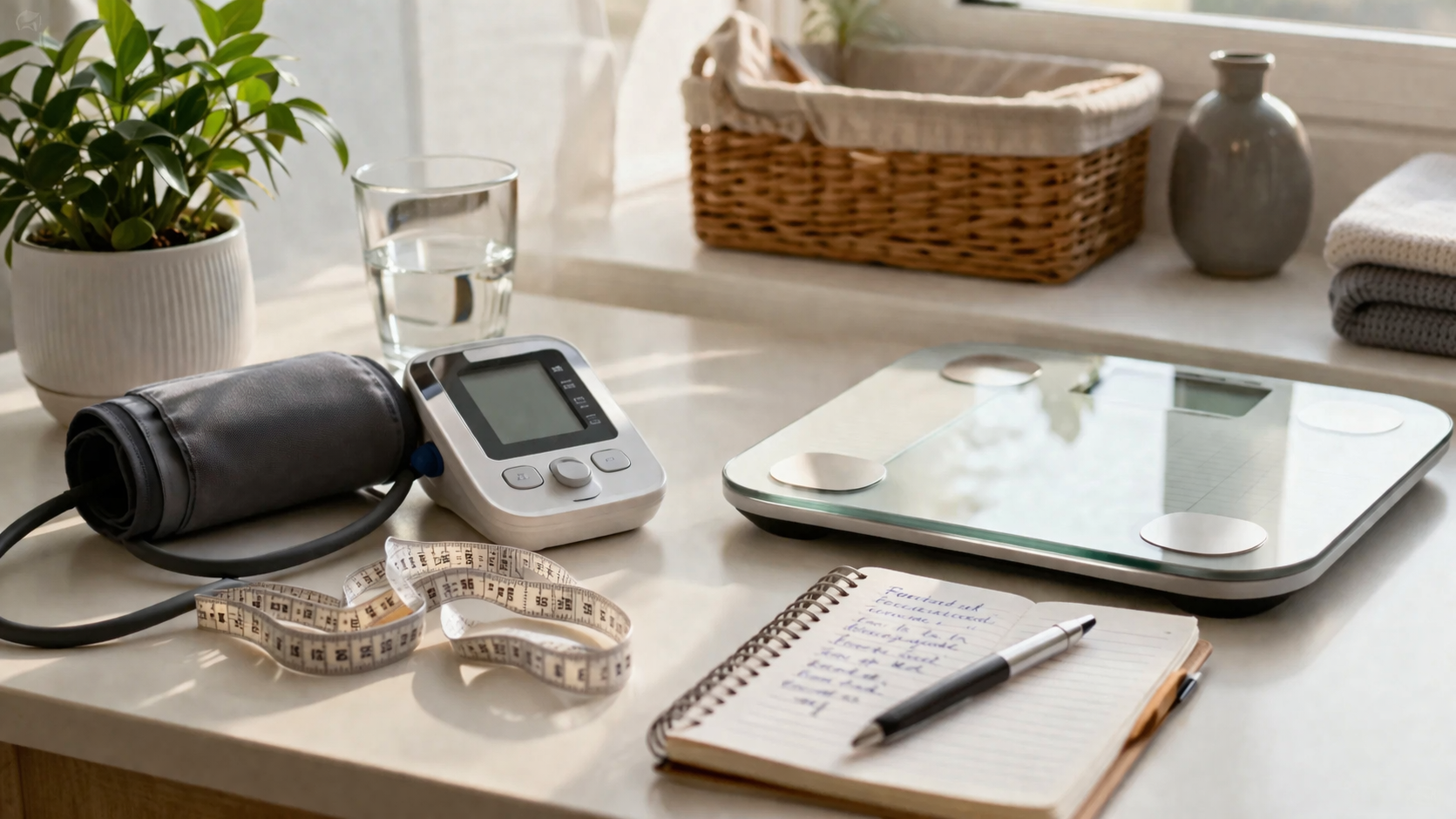Domowe narzędzia do kontroli ciśnienia, wagi i pasa