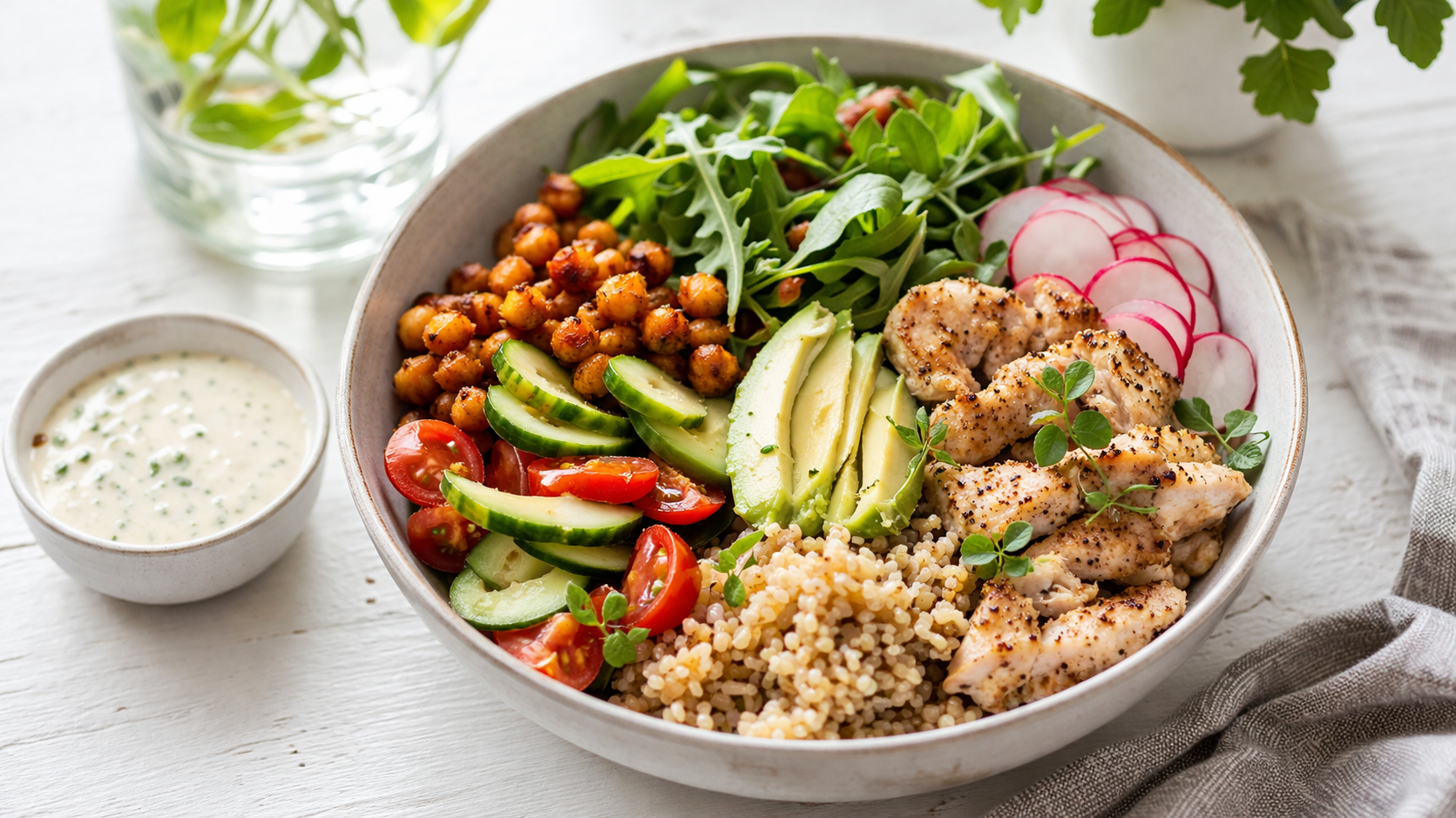 Kolorowy bowl z warzywami i lekkim sosem