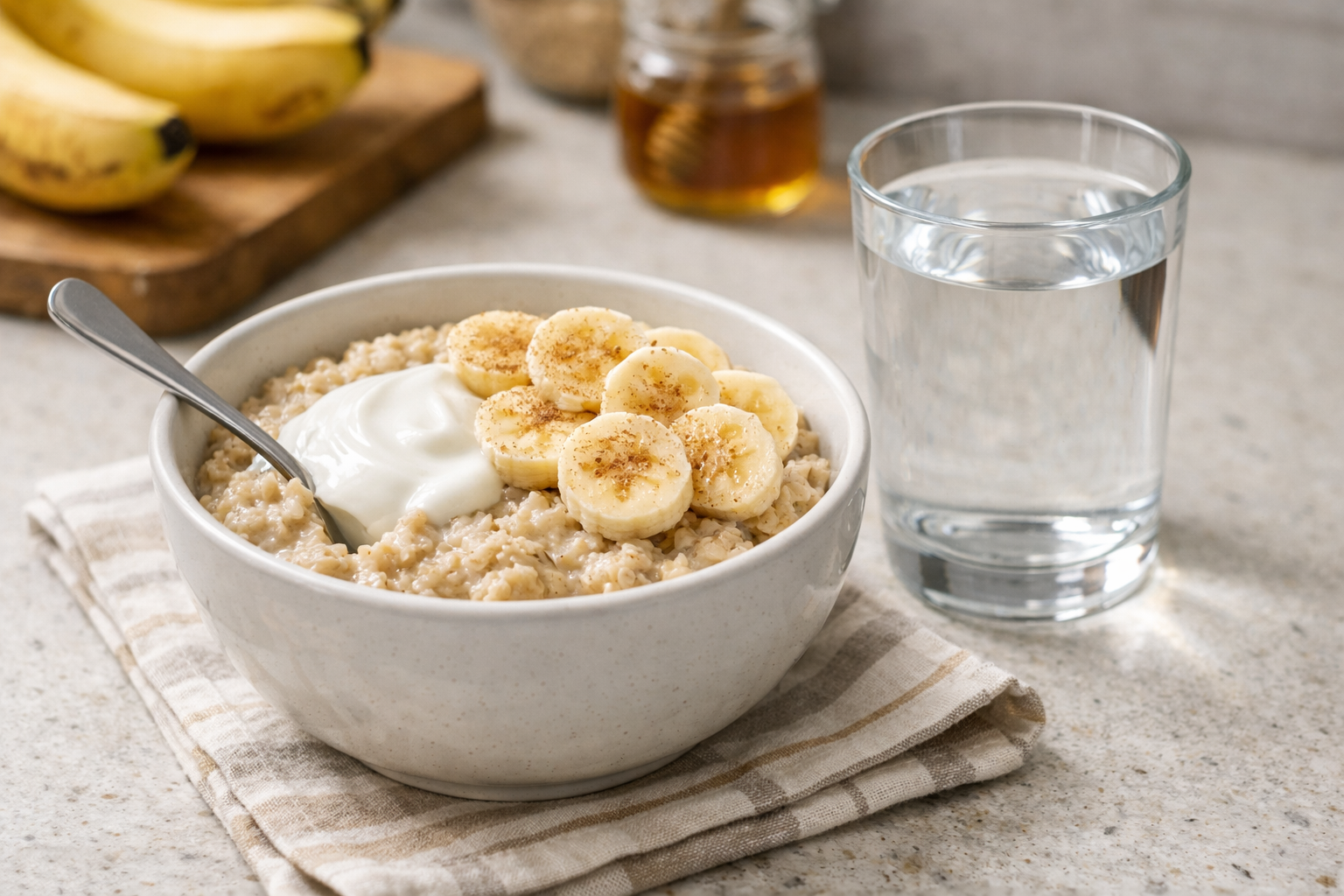 Lekki posiłek przed treningiem na talerzu