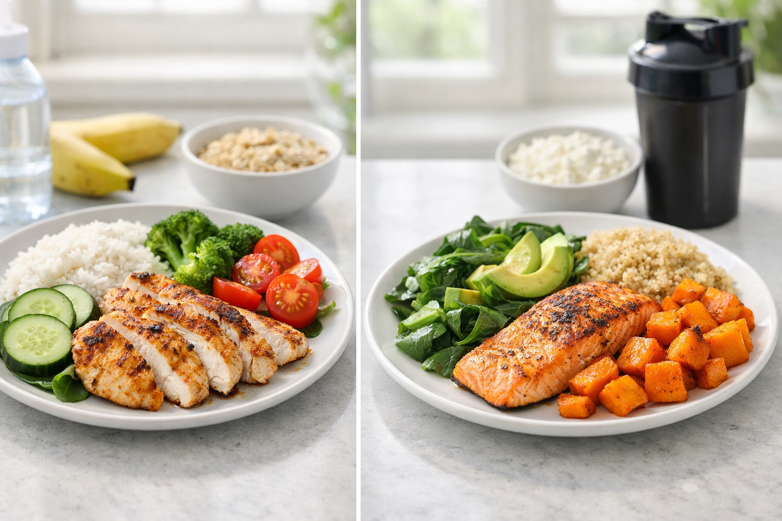 Posiłki przed i po treningu na stole